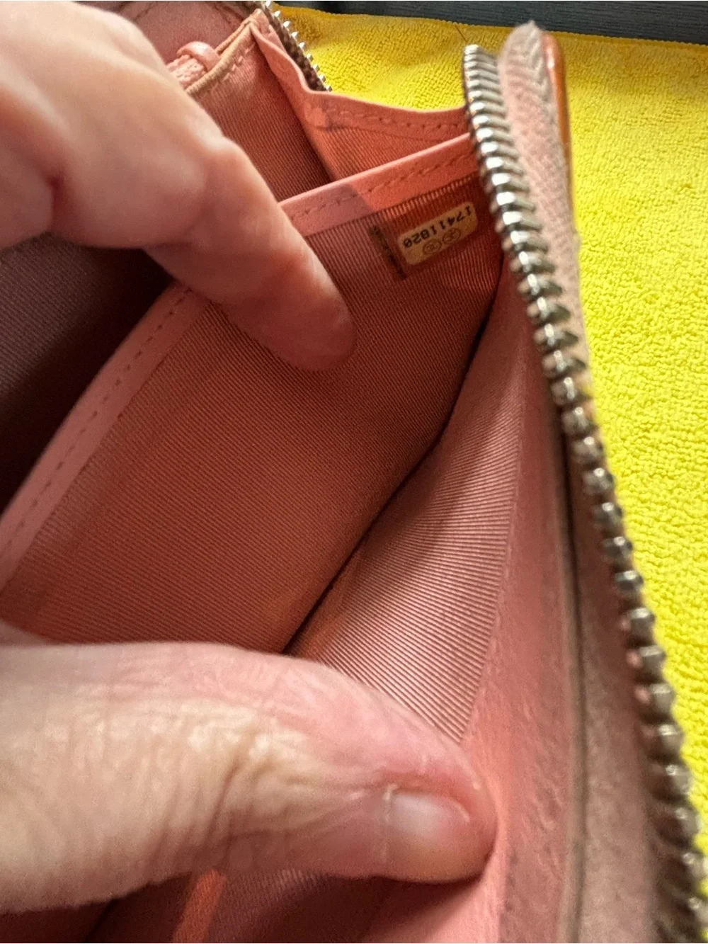 Authentic Chanel Matelasse Brilliant Patent Leather Zip Around Long Wallet Pink